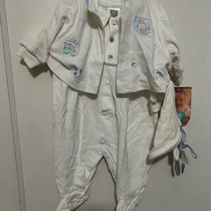 Vintage Cozy White Baby One Piece With Jacket and Hat